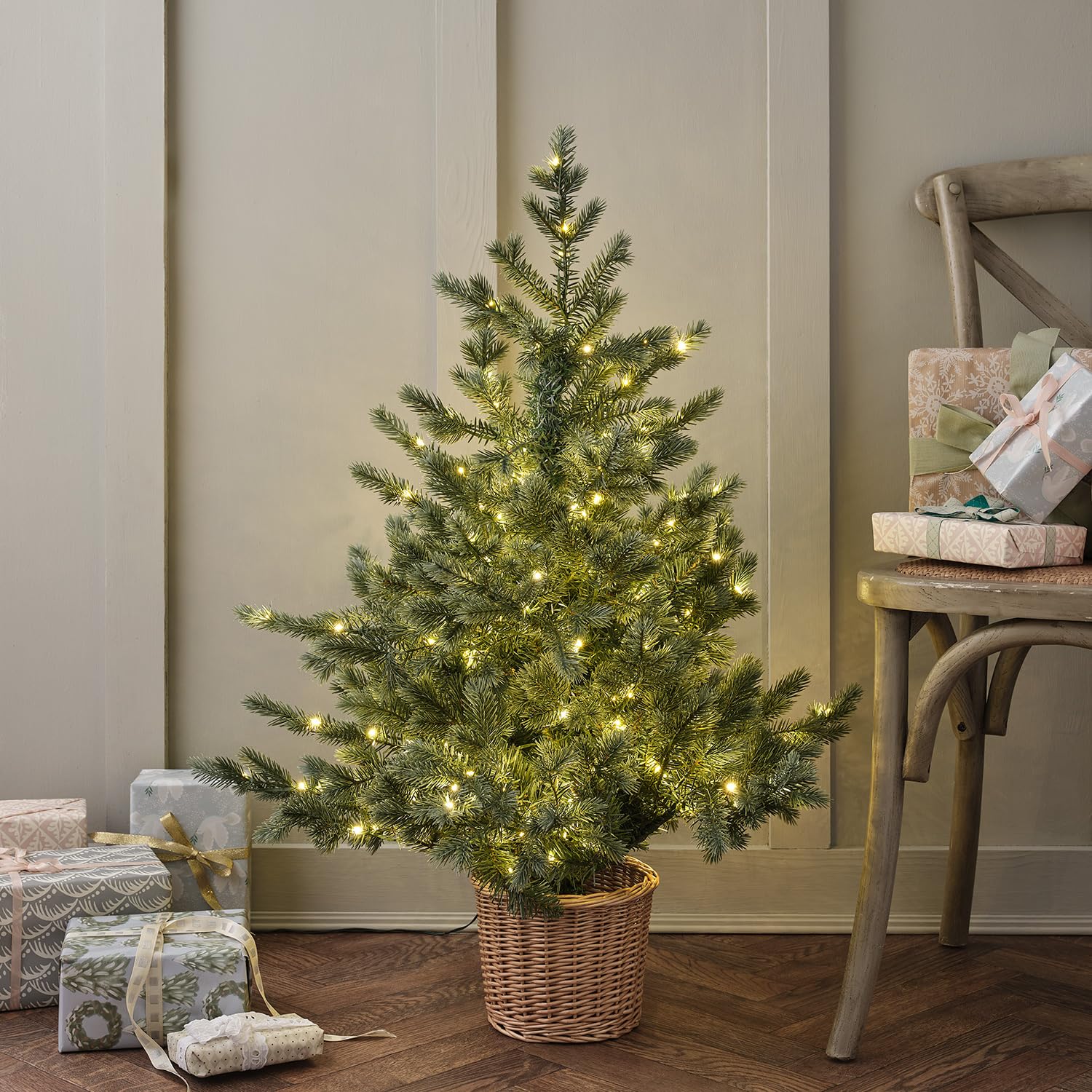 Lights4fun 3-in-1 LED Tannenbaum Künstlich mit Timer warmweiß Batteriebetrieben 90cm Weihnachtsdeko Außen Weihnachtsbeleuchtung Innen Weihnachtsbaum Künstlich