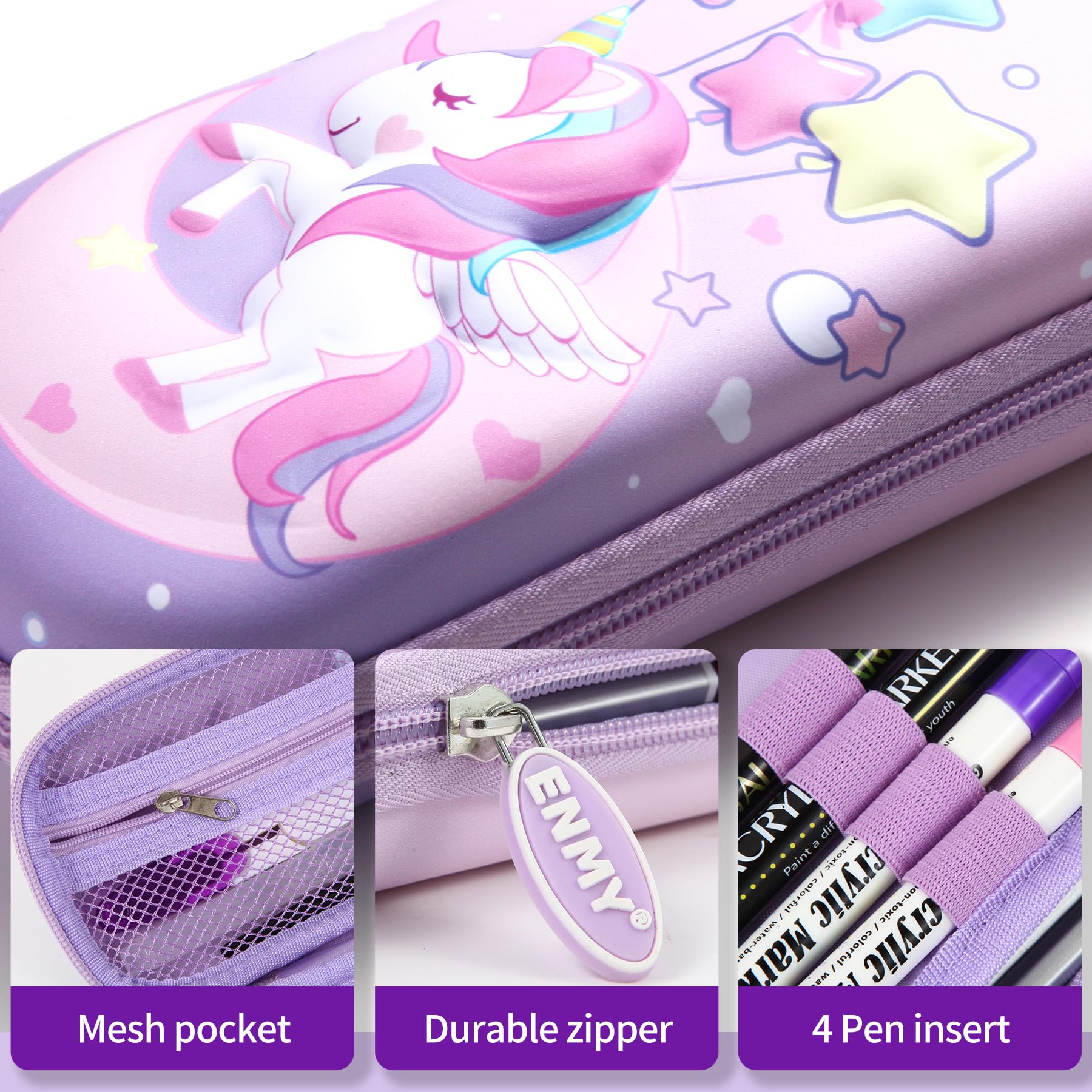 Astuccio Unicorno Per Ragazze – Grande Capacità 21,5x10x5,4 Cm – Impermeabile, Con Cerniera – Lilla – Per Scuola, Ufficio, Trucchi E Accessori (Capybara Design)
