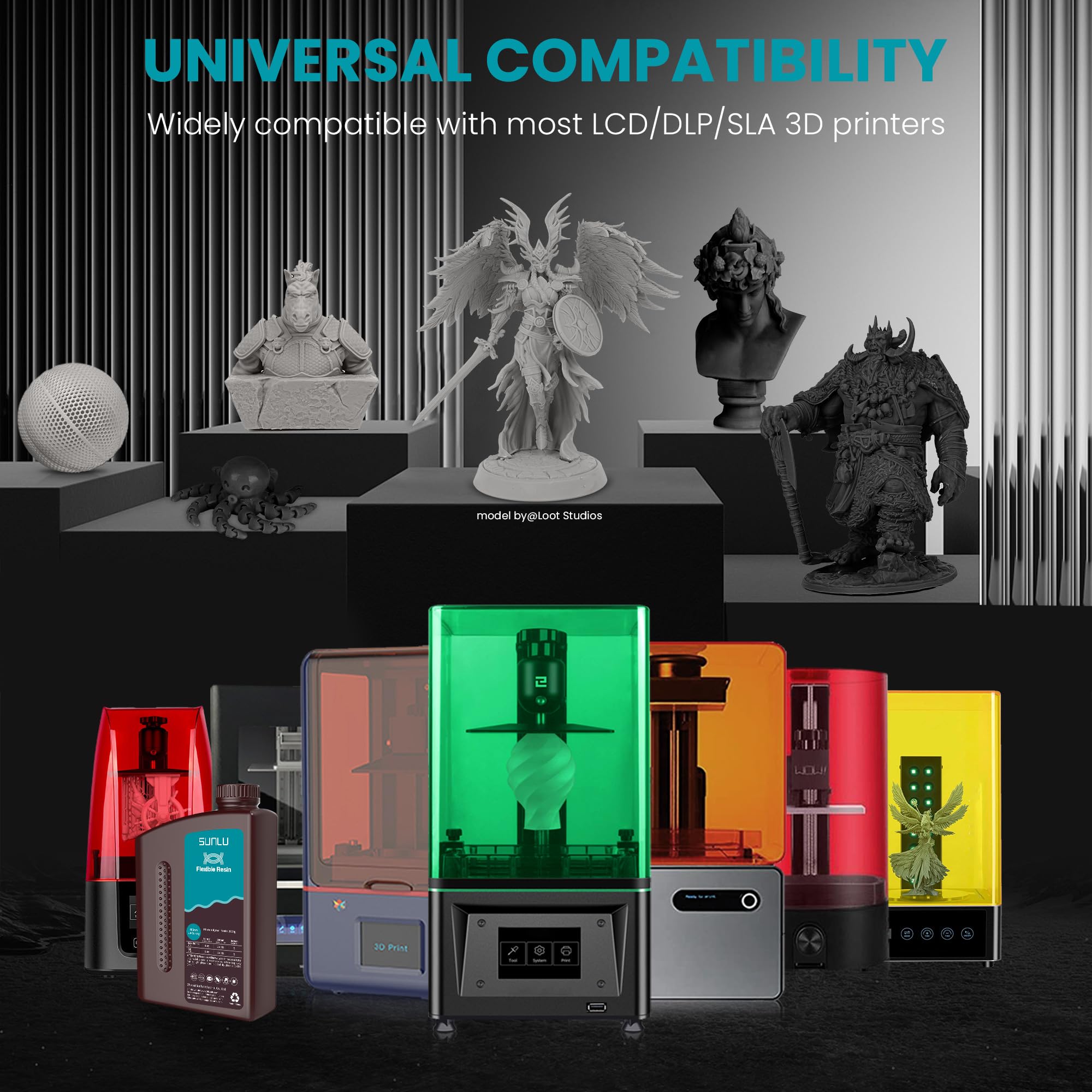 SUNLU Resina flexible para impresora 3D 2kg, resina de impresión 3D 66A, para imprimir artículos flexibles y flexibles, flexibles y no frágiles, resina fotopolímero UV de secado rápido de 405 nm.