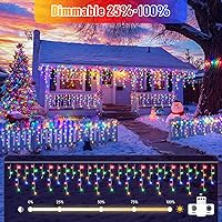 Vista 3 de JMEXSUSS 400 luces LED de Navidad de carámbano de 38.8 pies con control remoto, tira de luces multicolor para exteriores enchufables, 8 modos