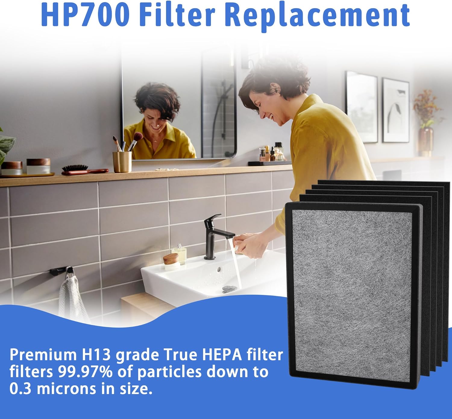 True HEPA Replacement Filter Compatible with Hunter HP700 Series Medium Console Air Purifier, includes 1 H13 HEPA Filter and 4 Pre-Filters, Compare to Part# H-HF700-VP - Image 6