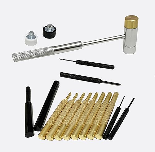 Miniatura 4 de HimaPro Juego de punzones con latón, acero, punzones de plástico y martillo con 4 cabezales desmontables para mantenimiento de armería