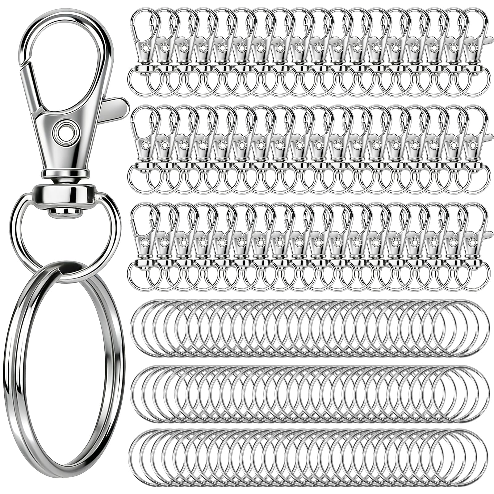 600 Stück Metall-Karabinerverschlüsse mit Schlüsselringen, 300 Stück Schlüsselanhänger-Clips, 300 Stück Schlüsselanhänger-Ringe zum Basteln, Schlüsselanhänger-Clip, Schlüsselband, Schmuckherstellung