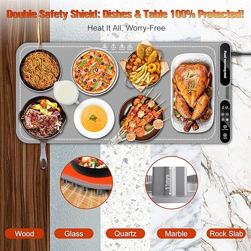 Miniatura 4 de Tapete de calentamiento para alimentos extra grande, bandeja de calentamiento eléctrica, tapete de calefacción de silicona de 15 x 31.5 pulgadas con