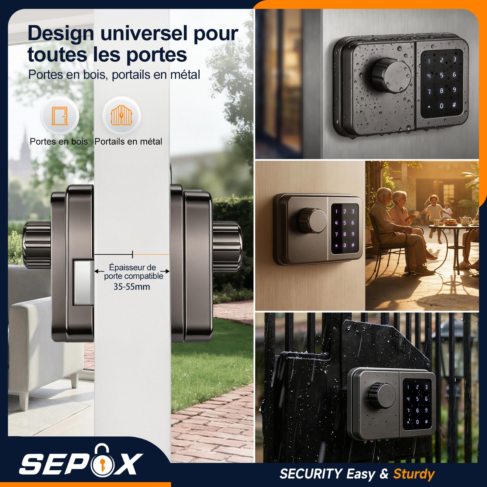 SEPOX Serrure Connectée Bluetooth Porte D’Entrée, Digicode, Clavier Tactile, Tuya, Sans Clé, Style Rétro, Pour Maison Appartement Bureau (Gris anthracite, Écran unique)