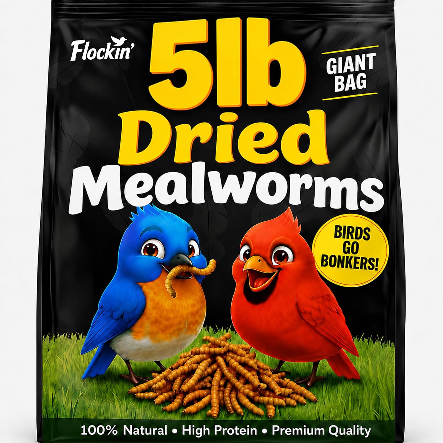 5lbs Dried Mealworms for Wild Birds, High Protein Bluebird Food & Treat | Crunchy Meal Worms, Bluebird Food, Attracts Various Backyard Wild Birds, Premium Backyard Treat, Great for Chickens too