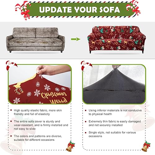 Miniatura 3 de Funda navideña para sofá de 2 plazas con 2 fundas de almohada, funda elástica universal para sofá, para Navidad, ladrón de Navidad