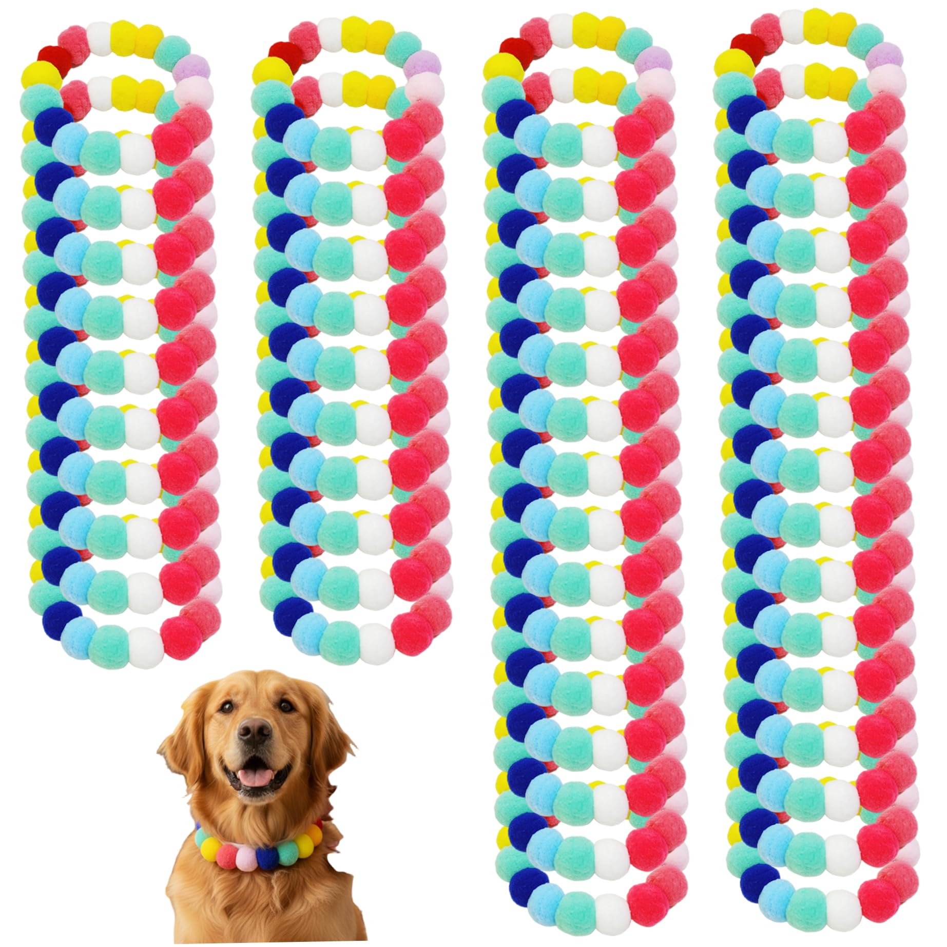 50 Stück Perlen-Hundehalsband, verstellbares elastisches Katzenhalsband mit weichem Bommel für kleine Hunde und Welpen, modische Haustier-Halskette für Fotos und tägliches Tragen, Hunde-Perlenhalsk