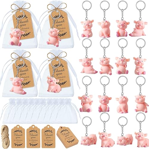 Kathfly 24 juegos de llaveros de cerdo para fiestas, regalos de Navidad, mini llavero de cerdo de resina rosa, regalo de regreso para invitados con