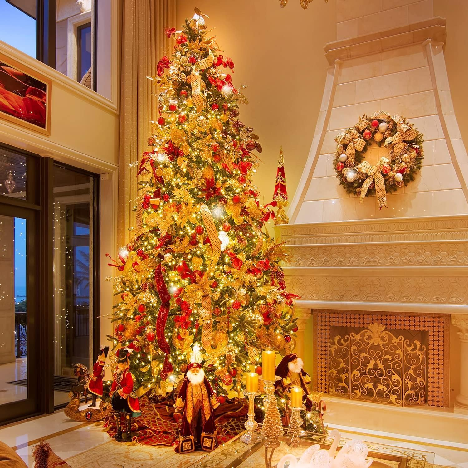 Romwish string lights decorating a Christmas tree