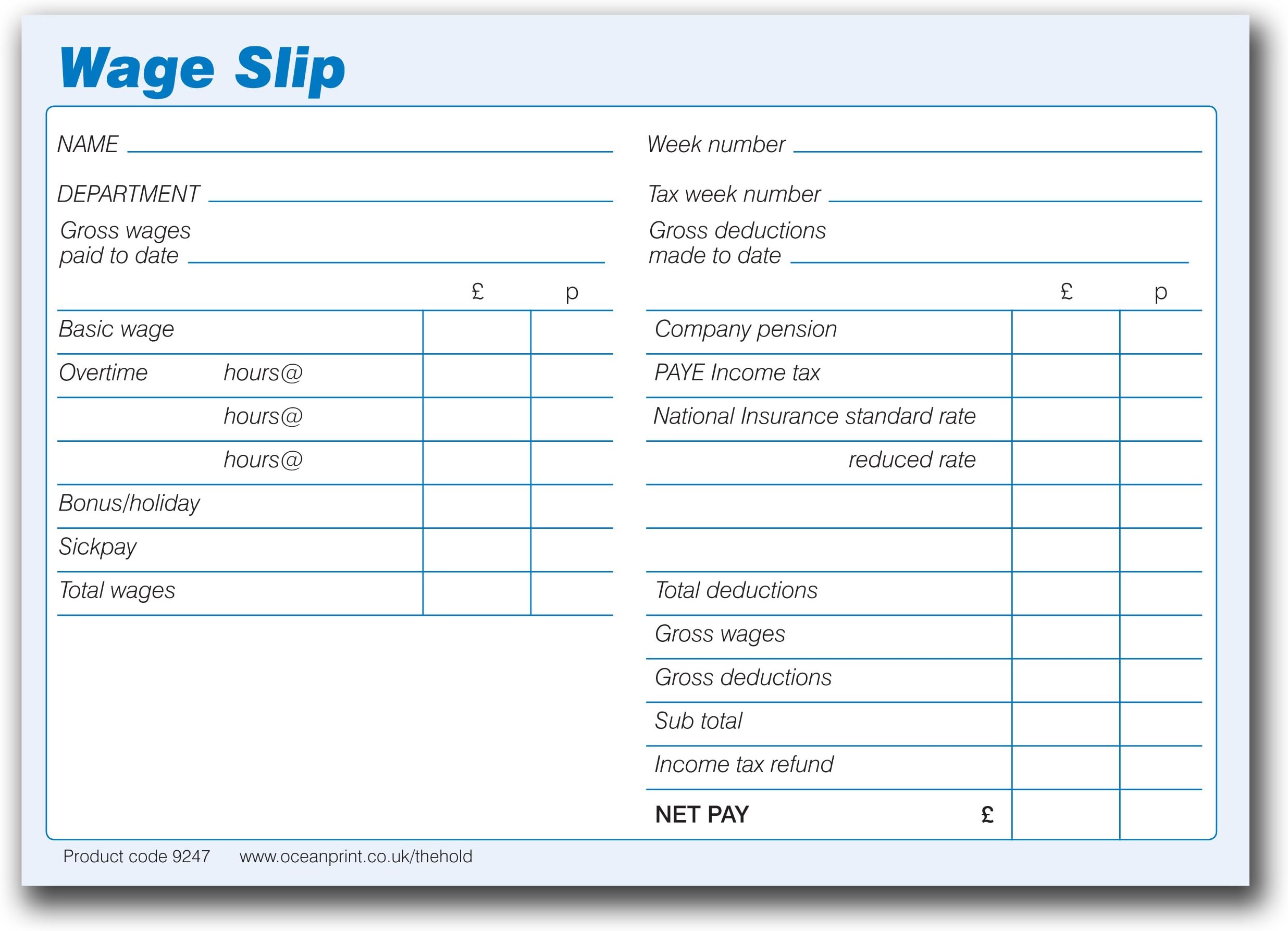 Wage Slips Pads, 100 Sheets per Pad, Pack of 5 Pads (500 Wage Slips)
