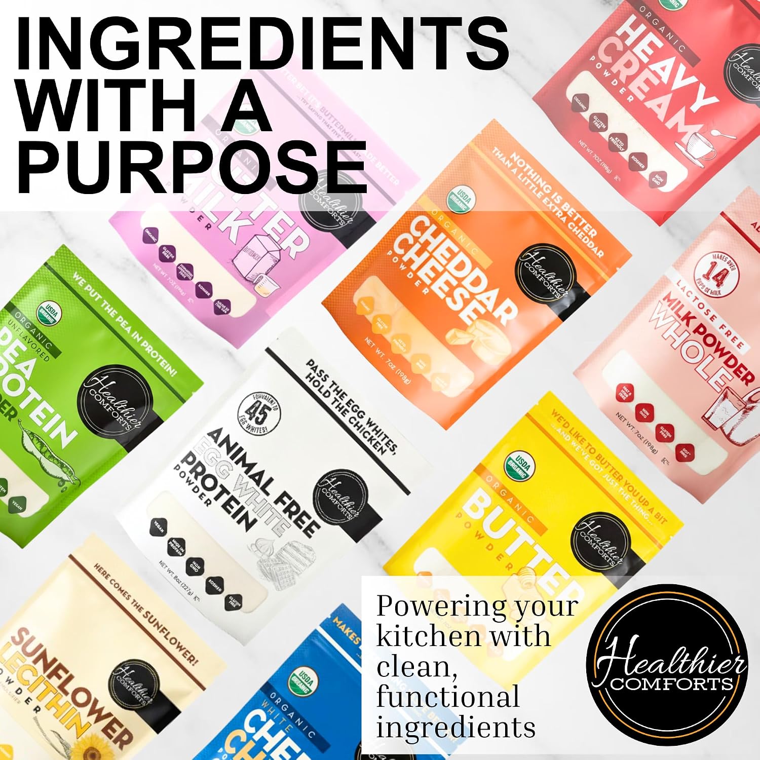 Healthier Comforts Animal-Free Egg White Protein Powder | Make Vegan Egg Omelets, Angel Food Cake, Meringue, Protein Shakes | Whips and Binds Just Like Traditional Egg Whites (40 oz)