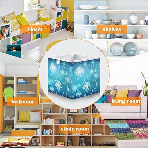 Miniatura 5 de Blue Winter Christmas Snowflake Cube Storage Bin Fabric Storage Cubes Foldable Storage Box Large Closet Organizers Baskets Containers for Shelves