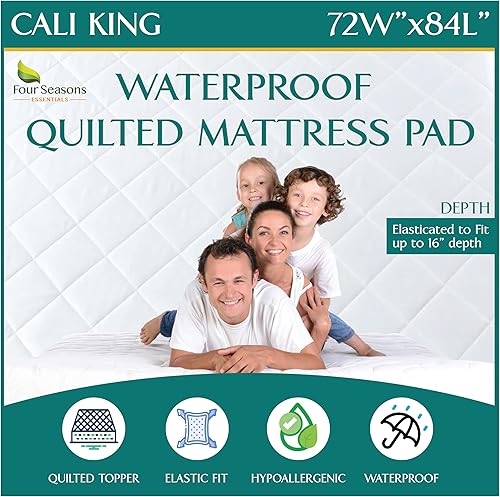 Protector de colchón impermeable tamaño California King  Protector de colchón ajustable con parte superior acolchada  Funda de colchón