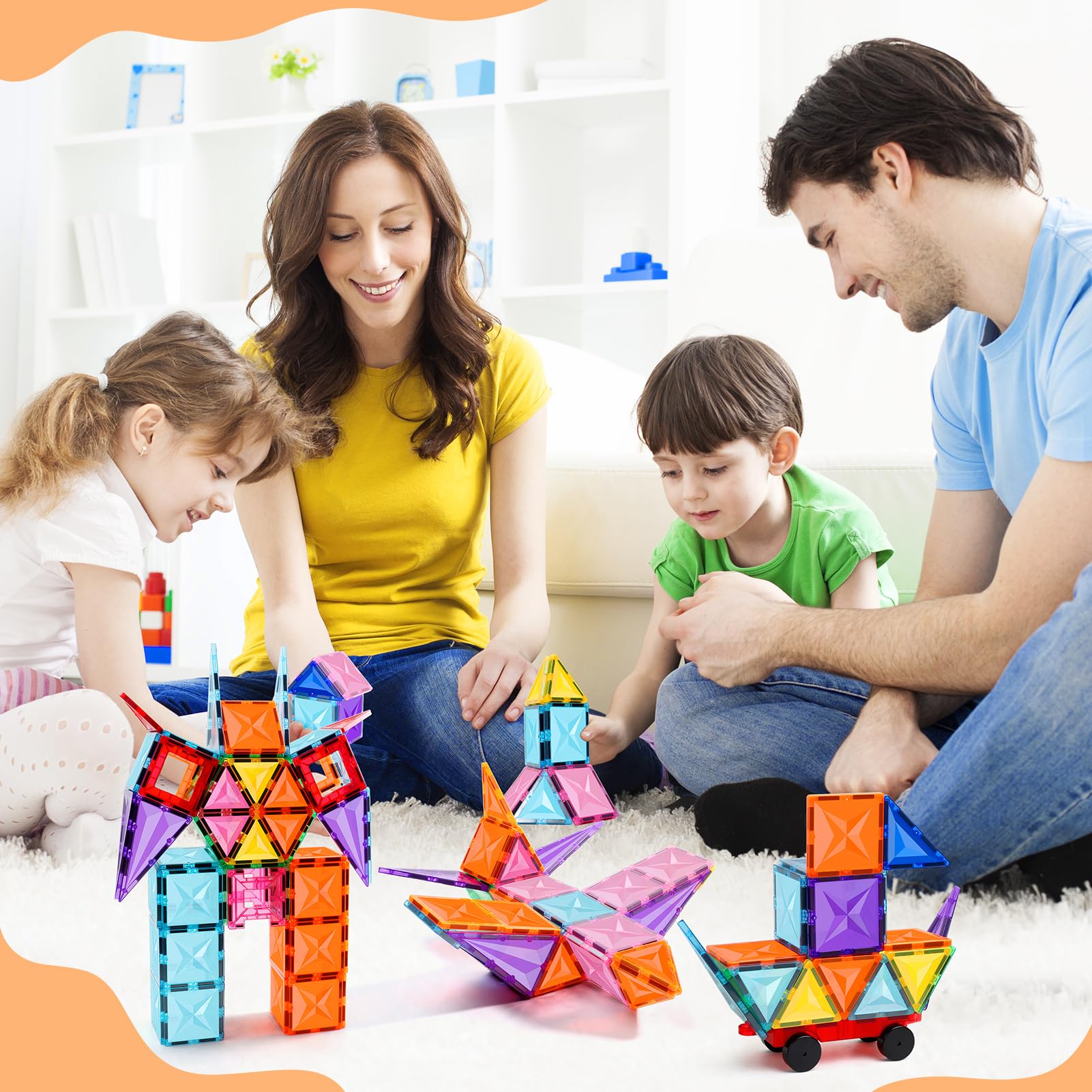 JauniQ STEM Montessori Magnetische bouwstenen, 100 stuks, sensorisch speelgoed, cadeaus voor jongens en meisjes vanaf 3 jaar, fidget bouwspeelgoed