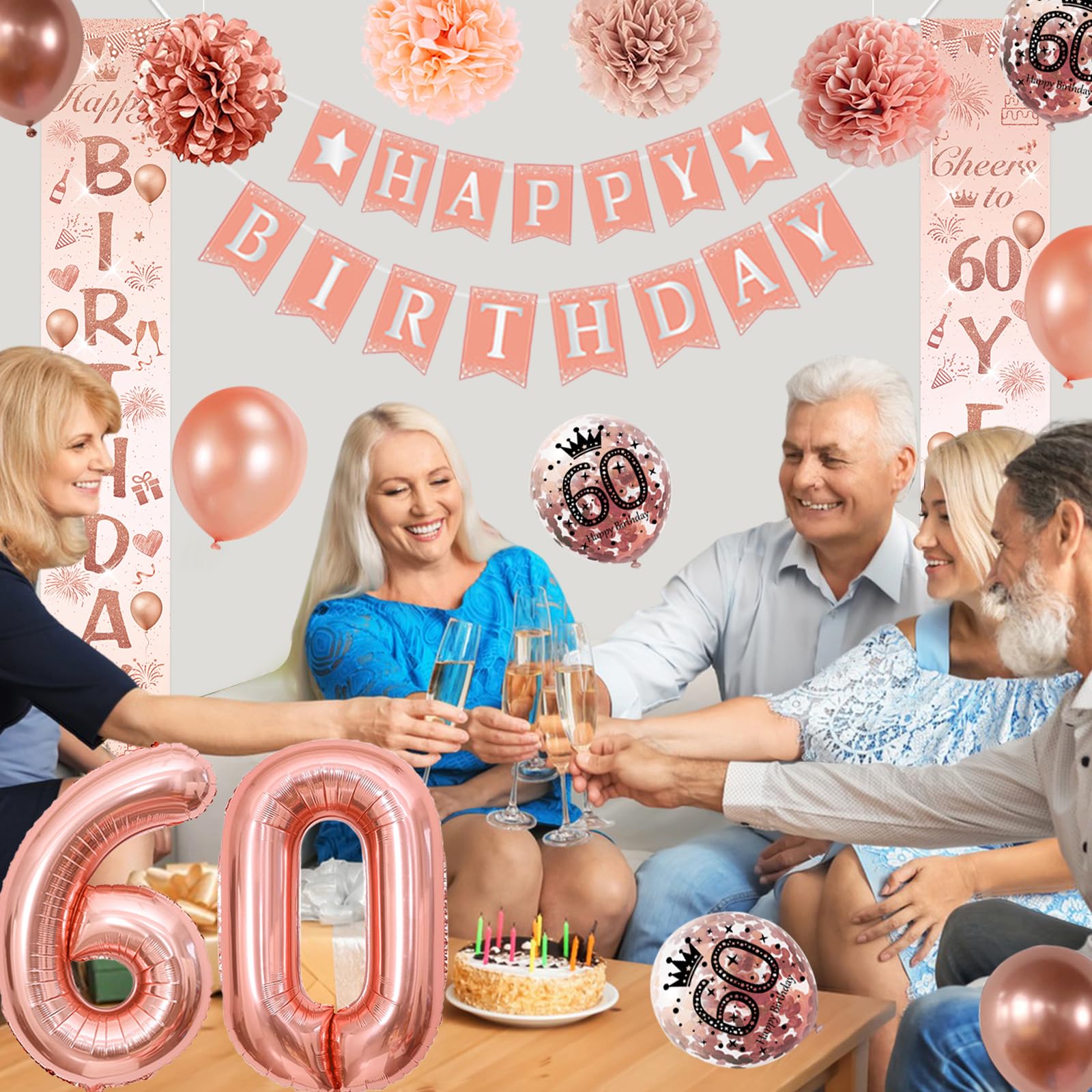 4 Pezzi Decorazione Tavolo Retro 60° Compleanno 1965 in Legno, Rosa * Accessori per Feste Tavolo * 60° Compleanno, Decorazioni per Halloween e Natale &*;Hello * Year