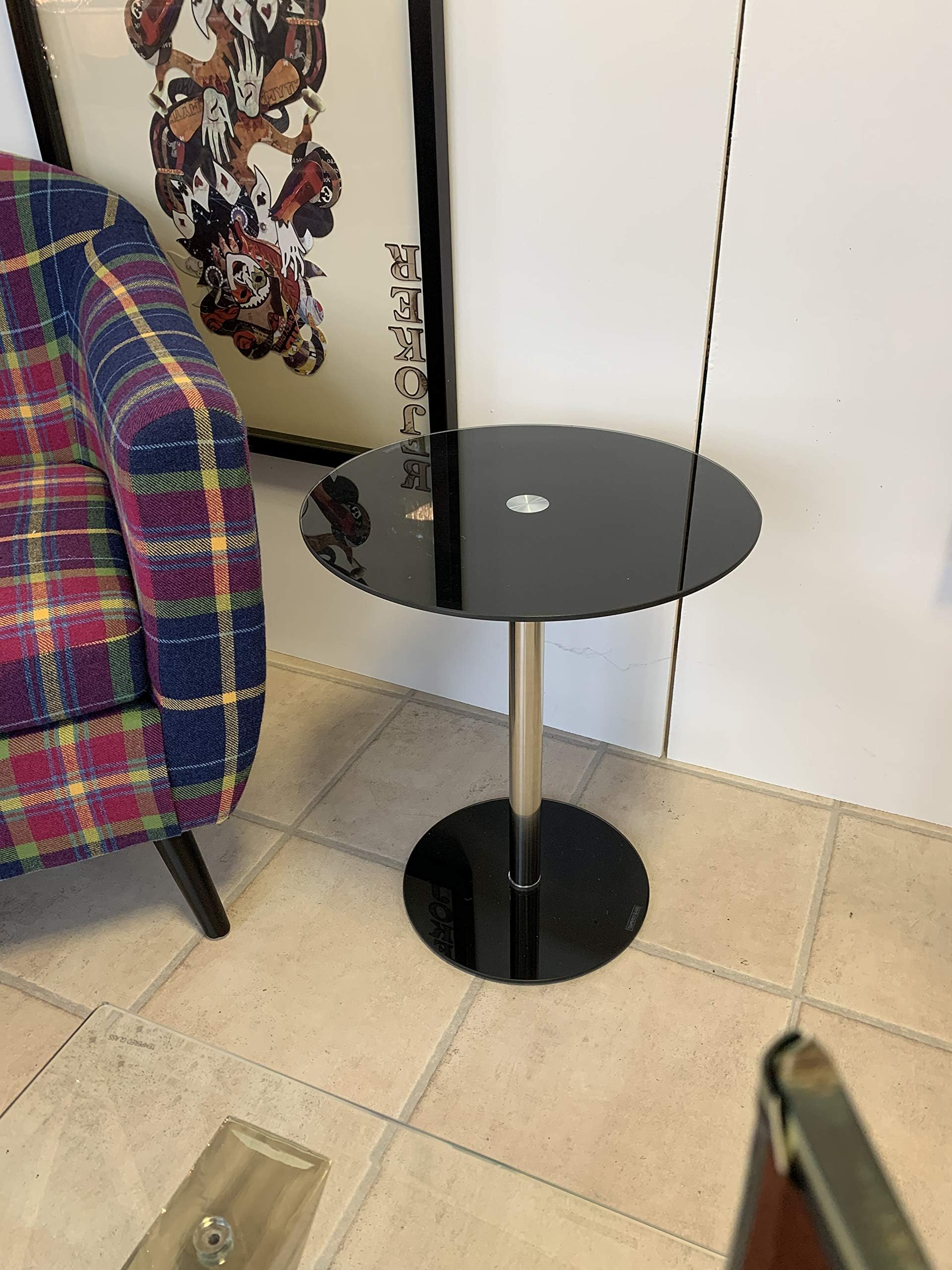 Febland Black Glass Top Podium Table, 43x43x52 cm,FW949B