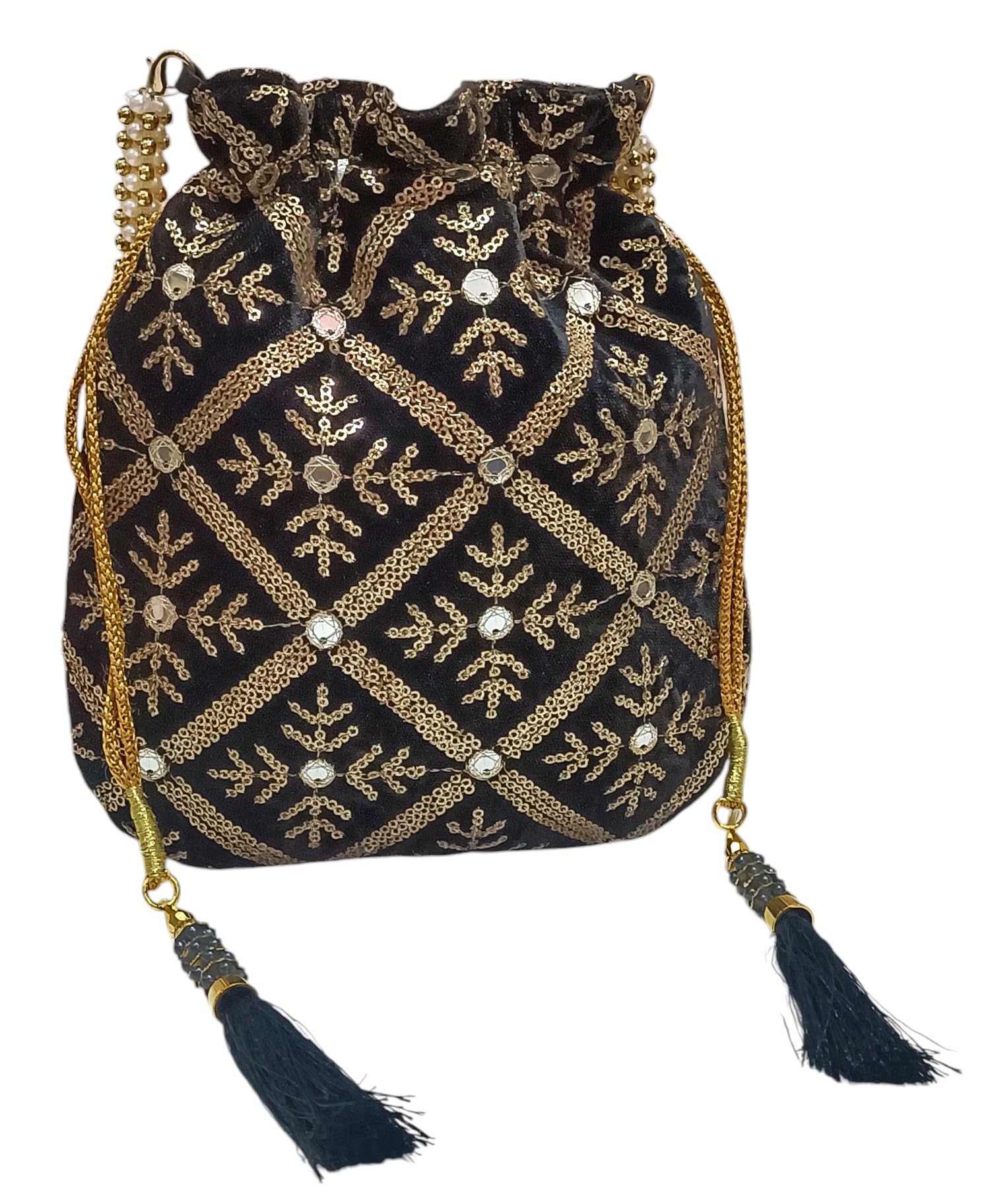 amerie fashions Women's Black Floral Potli Bag Purse for Party Wedding-picture-23