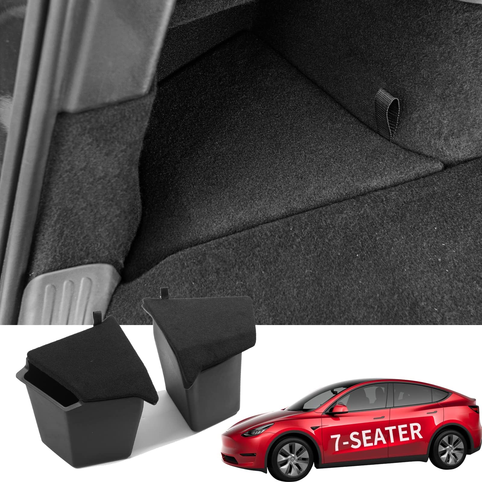 Trunk Organizer Compatible with Tesla Model Y 2020 2021 2022 2023 Rear Trunk Storage Box Side Packets Tray Bins Accessories (7-Seater, Upgrade)