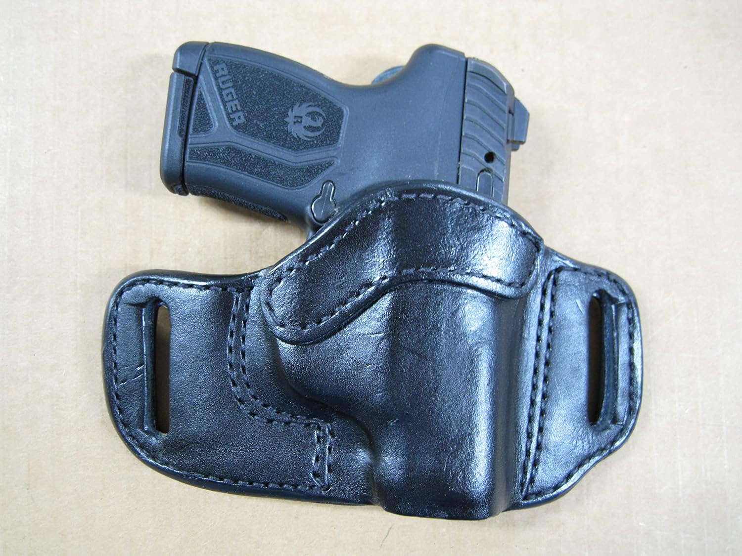 Azula Gun Holsters OWB Leather 2 Slot Molded Pancake Belt Holster for Ruger LCP II, MAX .380 / .22 Pistol Black RH
