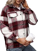 Vista 4 de American Trends Womens Plaid ShacketJacket- Oversized Wool Loose Lapel Coat Button Down Long Sleeve Shacket Shirt For Women