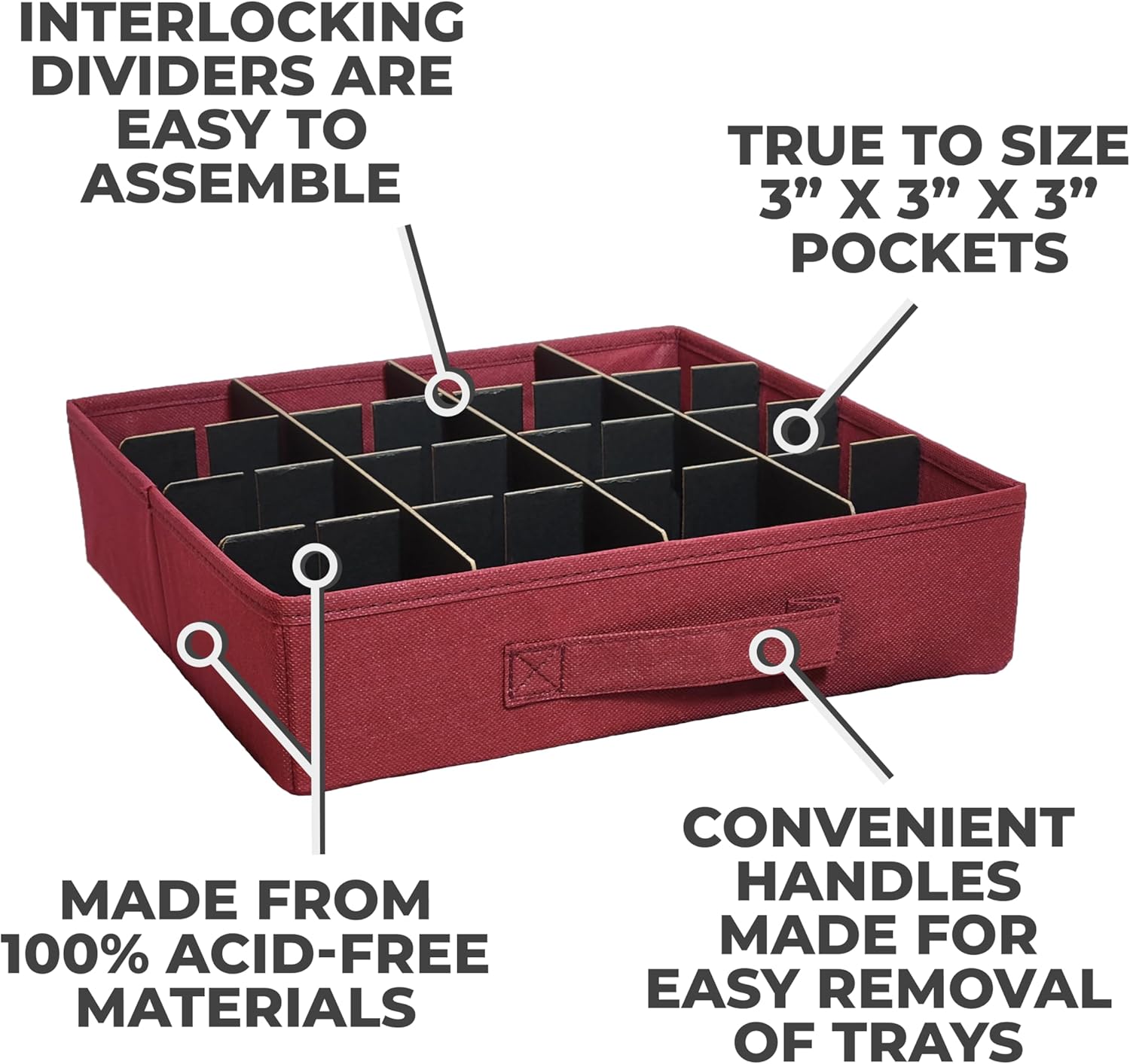 612 Vermont Christmas Ornament Storage Box with Adjustable Acid-Free Dividers, Holds 128 – 3 Inch Ornaments (SB-40043-VT) - Image 5