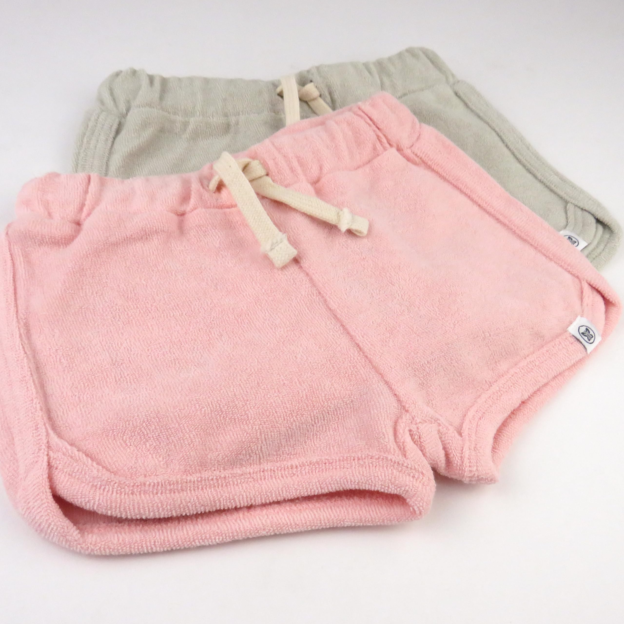 HonestBaby 2-Pack Terry Short Set 100% Organic Cotton for Infant Baby and Toddler, Boys, Girls, Pink/Tan