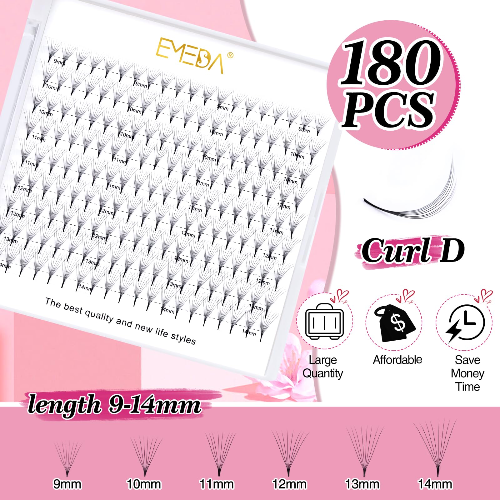 EMEDA Premade Volume Fan 8D Extension ciglia 9 linee D Ciglia arricciate Volume ciglia 0.07mm 9mm-14mm Mix Length Extension ciglia voluminose pre-confezionate Ciglia a grappolo 8D (8D D 0.07 Mix)