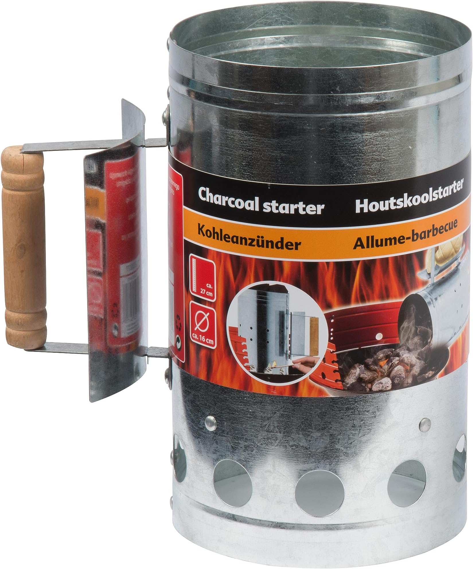 Barbecue Charcoal Starter - 27x16cm - Wood Handle