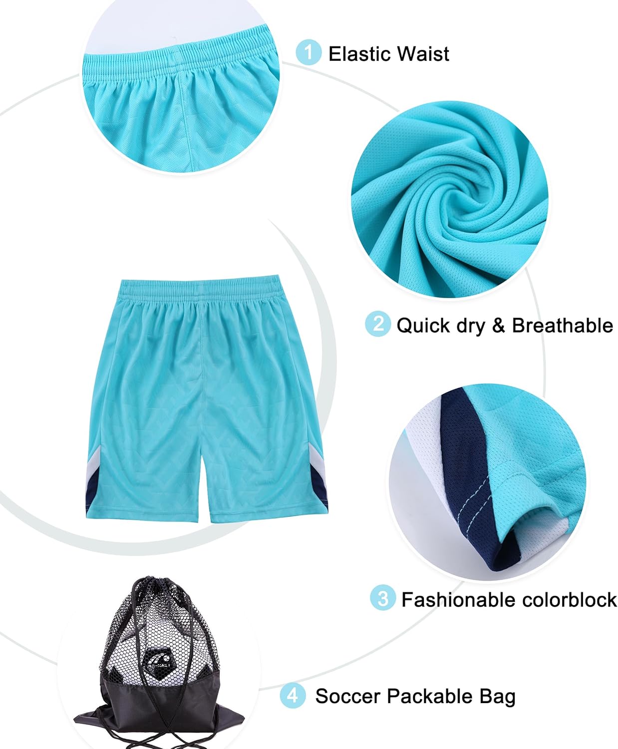 Hiheart Boys 2 Pack Soccer Jersey Set Team Sports T-shirt and Shorts with Mesh Ball Bag - Image 4