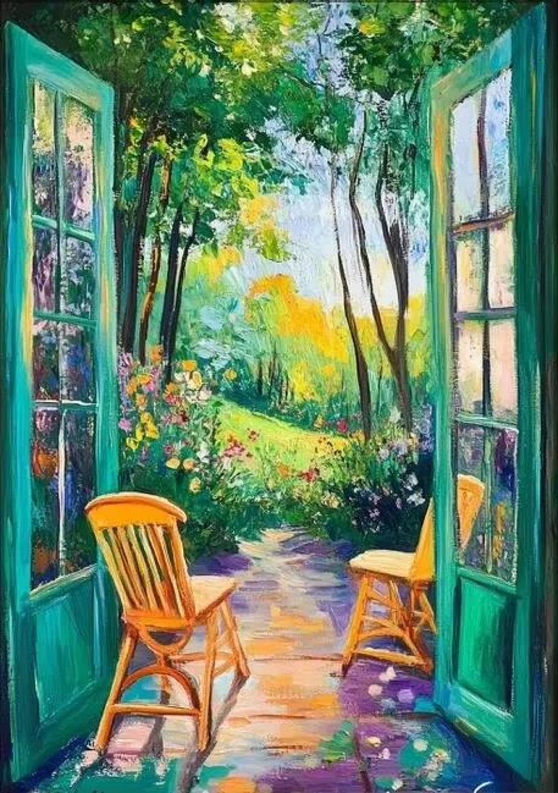 SHINERING Natural Scenery Beyond The Window Bohemian Colourful Open Window Canvas Painting Poster Prints Wall Art Picture Home Decor A1 21X30Cm Unframed