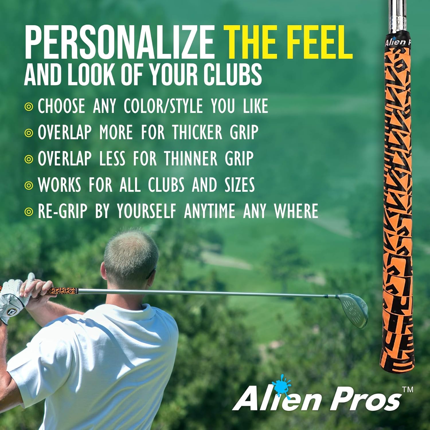 Alien Pros Golf Grip Wrapping Tapes - Innovative Golf Club Grip Solution - Enjoy a Fresh New Grip Feel in Less Than 1 Minute