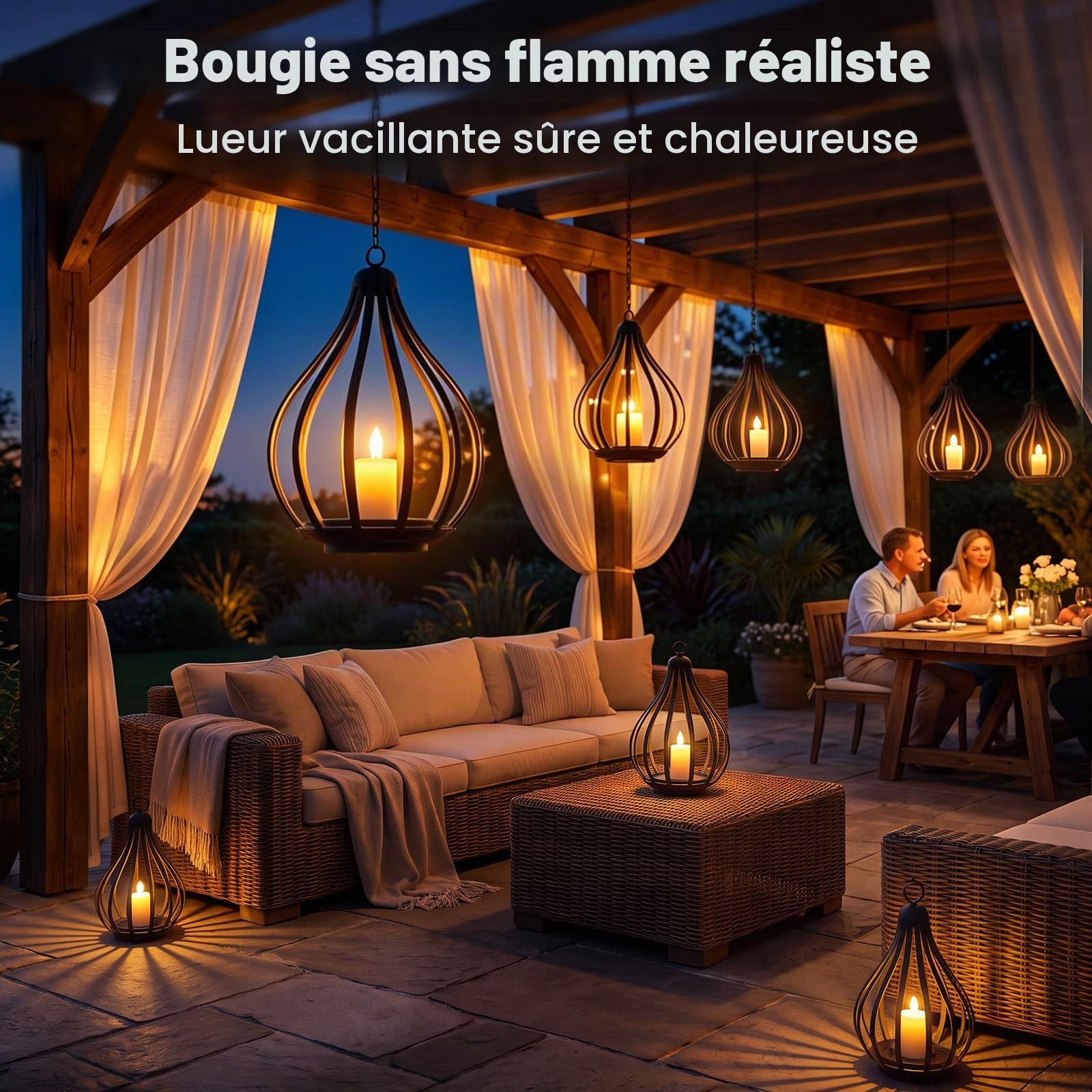 Lanterne Solaire Exterieur, 2 Lampe Solaire Suspendue à Bougie LED