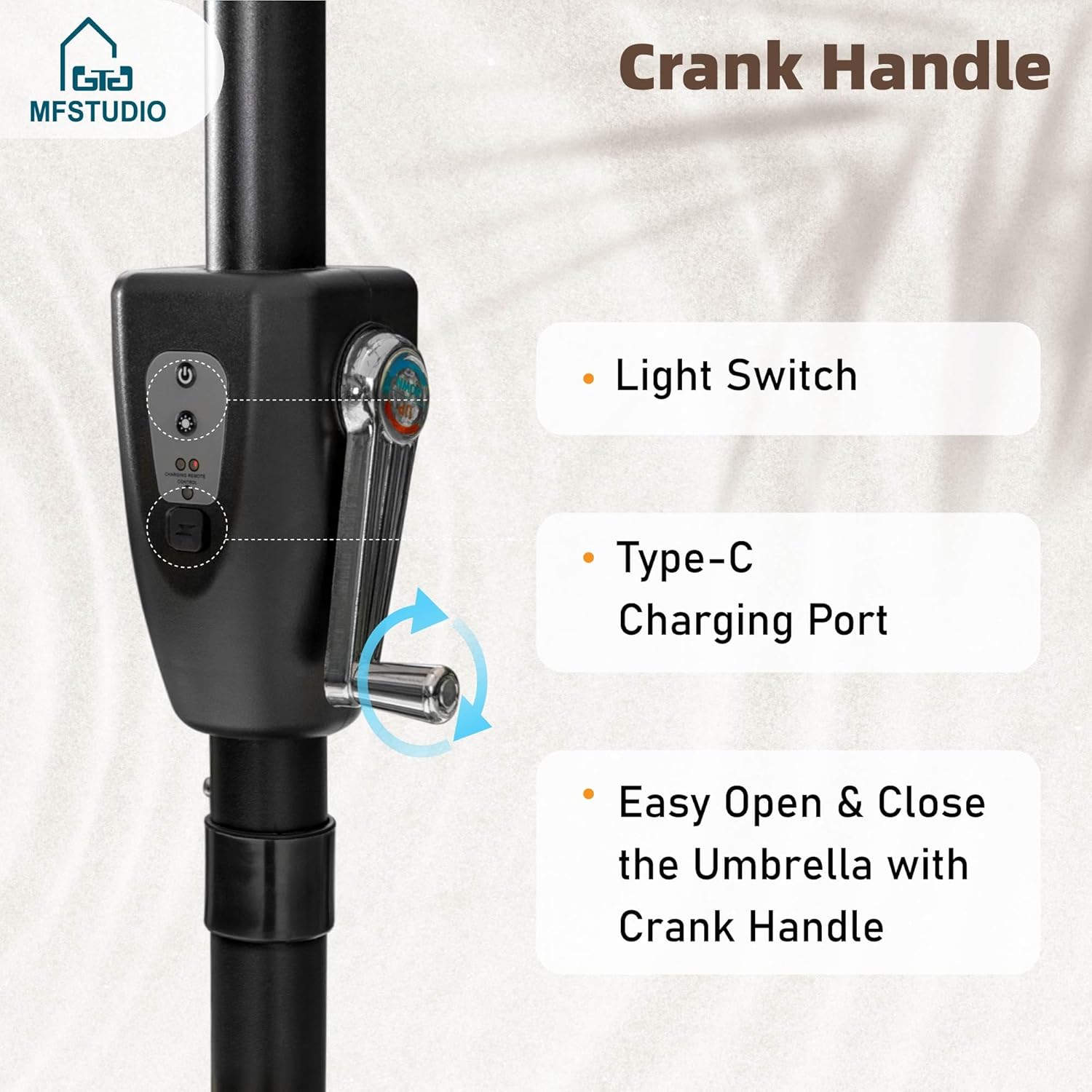 MFSTUDIO 13ft Patio Umbrella with Solar Lights, Double-Sided Outdoor Table Rectangular Umbrellas with 120 LED Lights, Hand Crank for Backyard Pool, Beige