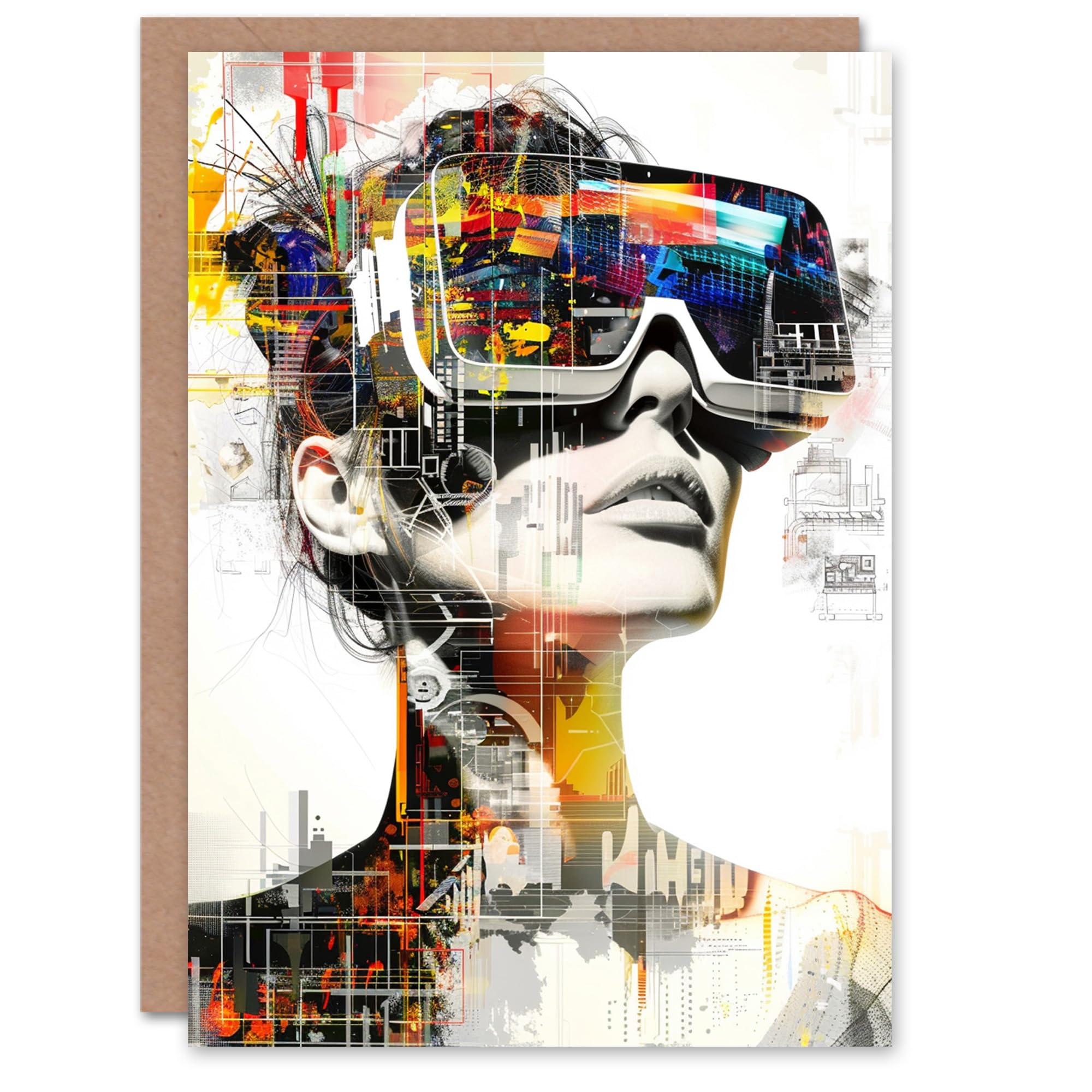 Artery8 Woman Headset Virtual Reality Conceptual Blank For Him Or Her Art Birthday Card