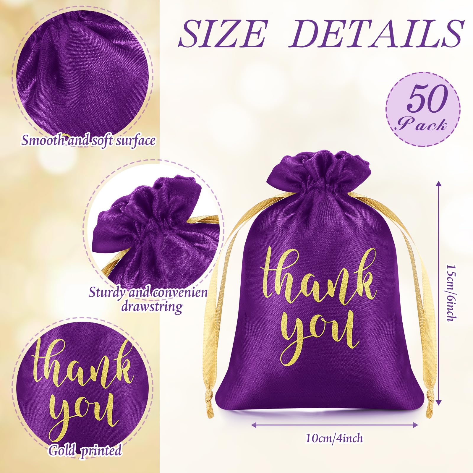 Sieral 50 bolsas de regalo de satén con cordón para joyas, bolsas de dulces para bodas, despedidas de soltera, bolsas de regalo para fiesta de cumpleaños, aniversario (morado, 4 x 6 pulgadas)
