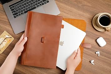 Genuine Leather File Folder, Accordian File Organizer, Leather Document Holder Resume Folio for Men & Women - Brown