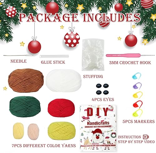 Miniatura 3 de Jejucy Kit de inicio de ganchillo para principiantes y adultos, paquete de 5 adornos navideños con tutoriales e instrucciones en video paso a paso