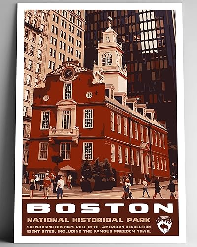 GO SEE DESIGN Boston National Historical Park - Póster de viaje estilo vintage, 8 x 10, 12 x 18, 18 x 24, 24 x 36 pulgadas, 4 x 6 pulgadas,