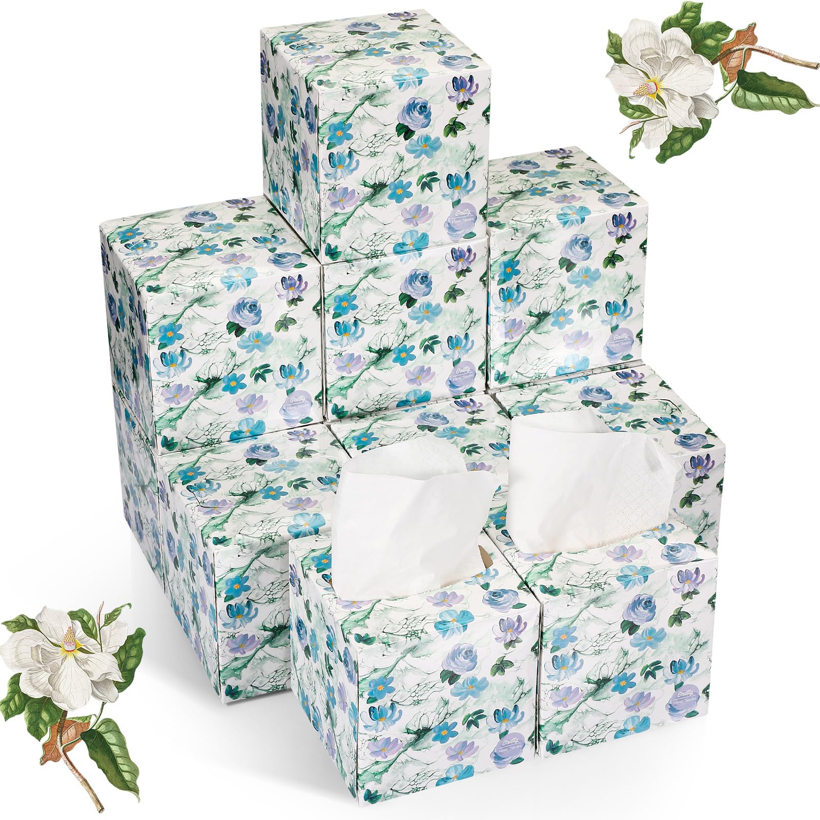 12 Packs Tissues Cube Box Facial Tissues Boxes Colorful Tissues Cube Oil Painting Theme Boxes 2 Ply, 80 Sheet Each Box Facial Tissue Square Box Tissues Face Tissue Paper Box(Blue Purple)