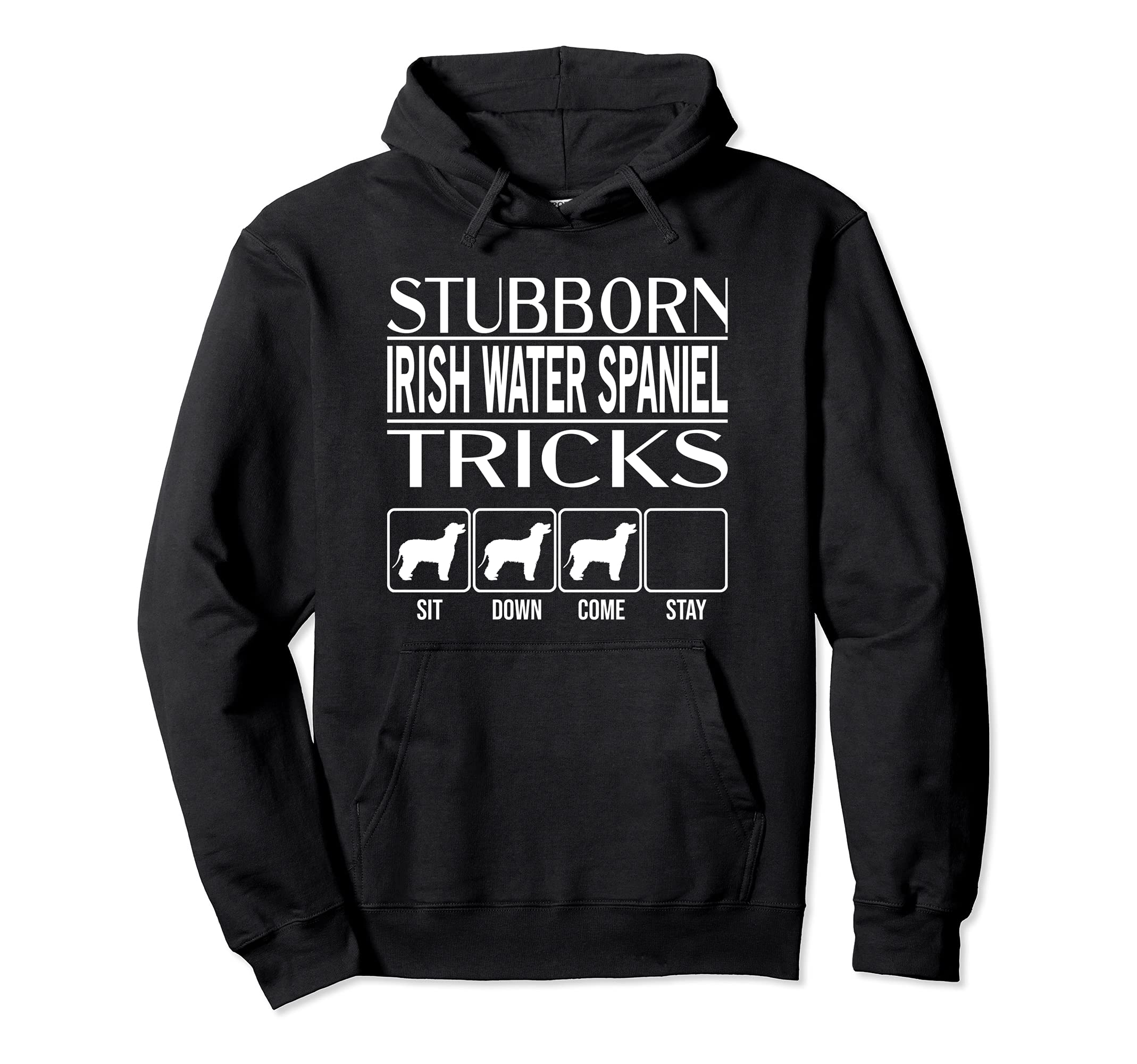 Stubborn Dog Tricks, dog gift, Funny Irish Water Spaniel Pullover Hoodie, Black