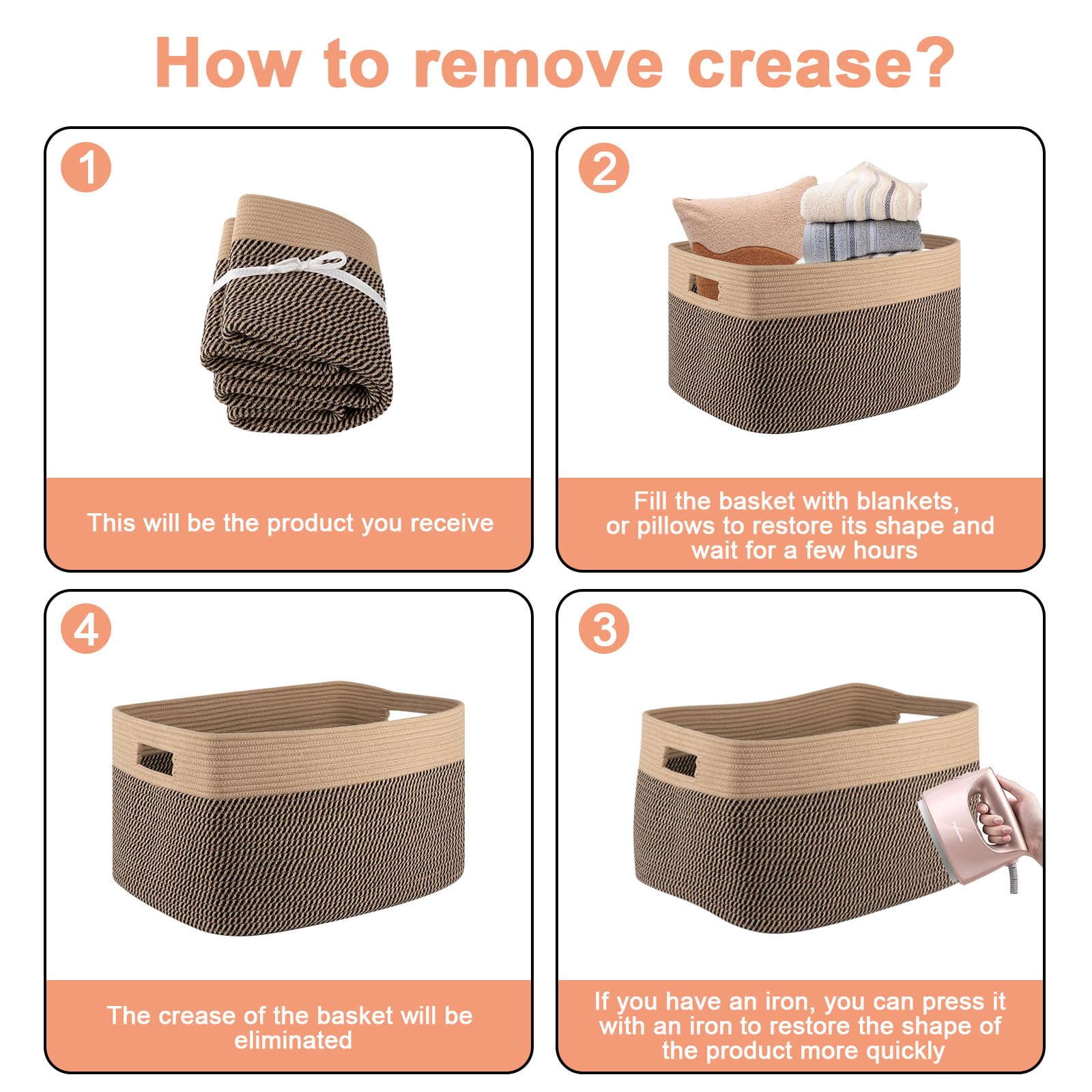 SIXDOVE Extra Large Laundry Basket, Cotton Rope Woven Blanket Basket for Living Room Storage, Nursery Basket for Toys in Baby Room, 21.7''Ã—17''Ã—12'', Brown & Black