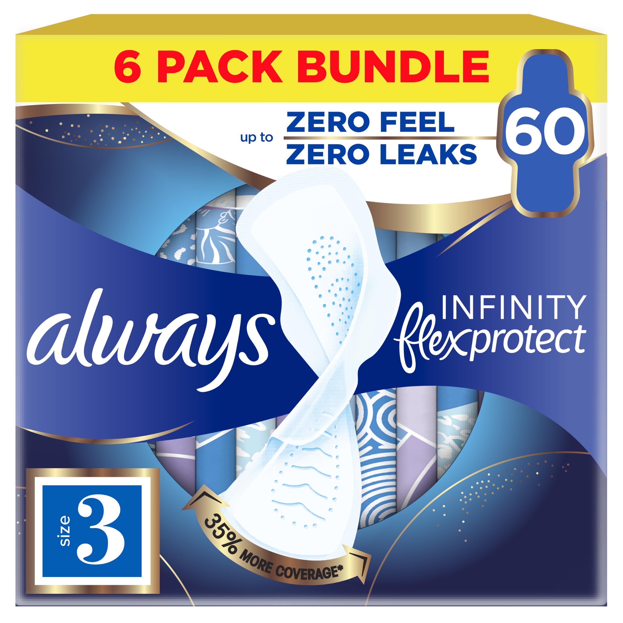 Always Infinity Flex Protect Night Size 3 Sanitary Towels with Wings 10 Pads X Pack of 6