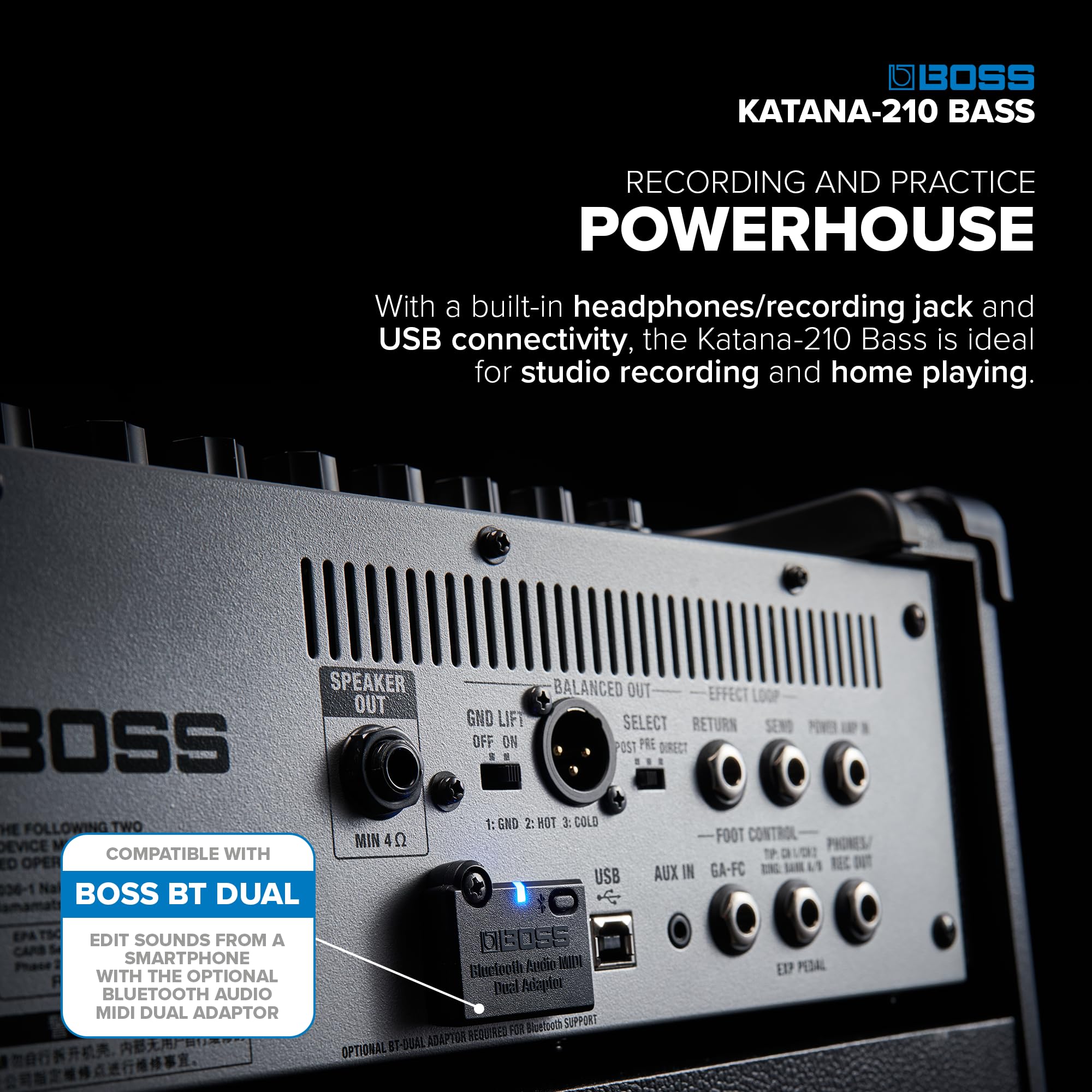 BOSS KATANA-210 BASS Verstärker | 300 Watt Combo-Bassverstärker mit Zwei 10''-Tieftönern & Hochtöner | 3 vielseitige Preamp-Typen | 4 unabhängige Effekt-Sektionen | Umfangreicher EQ