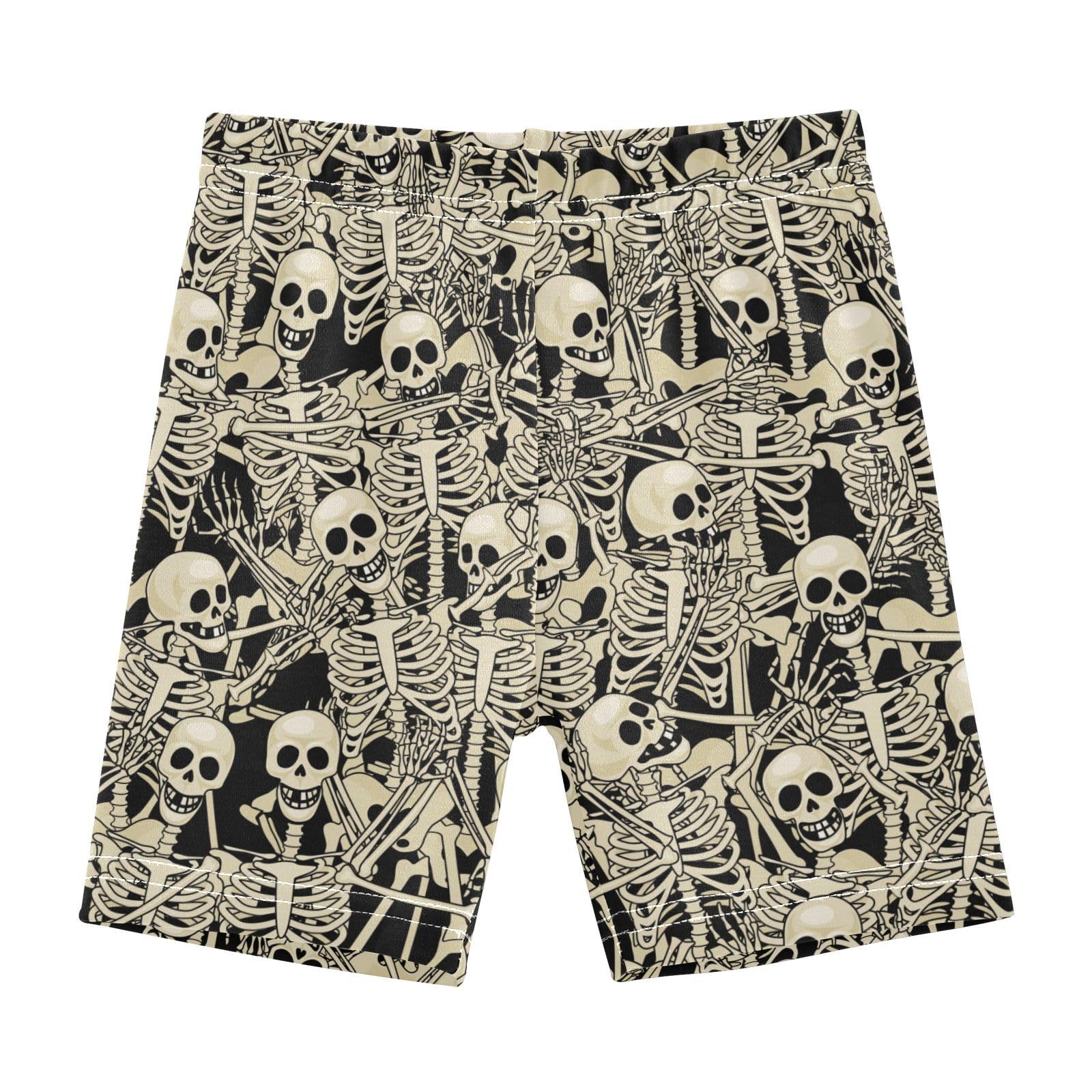 JHKKU Girls Halloween Skeleton Shorts Cotton Cartwheel Bike Kids Biker Under Dress Dance Short Girl Clothes 8Y