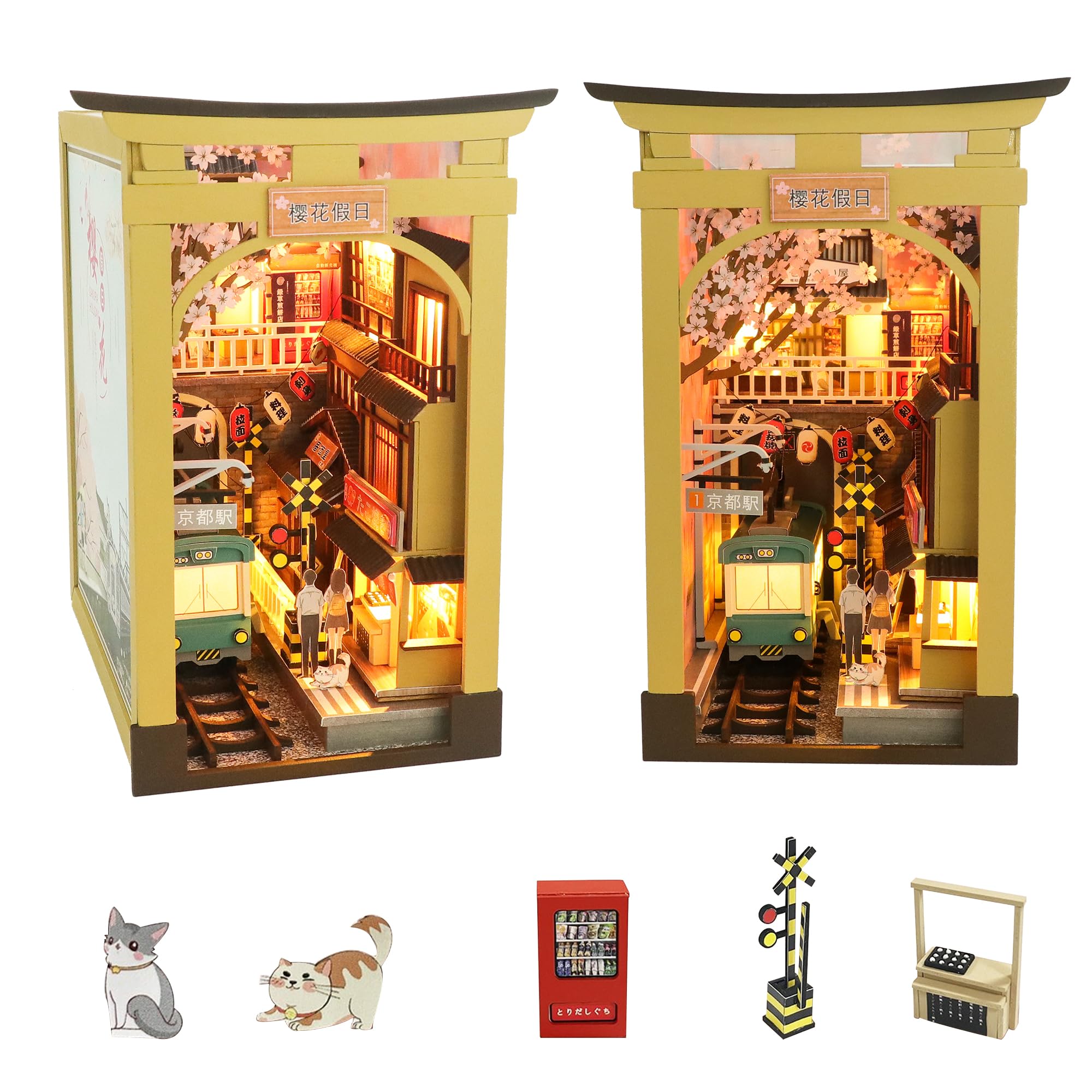 Flever Dollhouse DIY Book Nook Miniature Kit, DIY Booknook Bookshelf Insert Decor, 3D Wooden Puzzle Booknook Miniature Kit for Creative Assembled