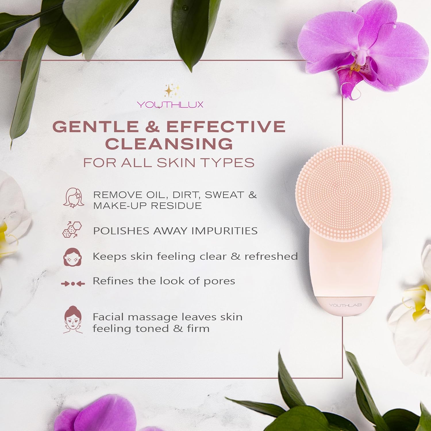 SoniGlow Silicone Facial Cleansing Brush – Electric Vibrating Skincare Scrubber Tool for Deep Pore Cleansing, Gentle Massage, Makeup Removal, Waterproof and Rechargeable (Pink)