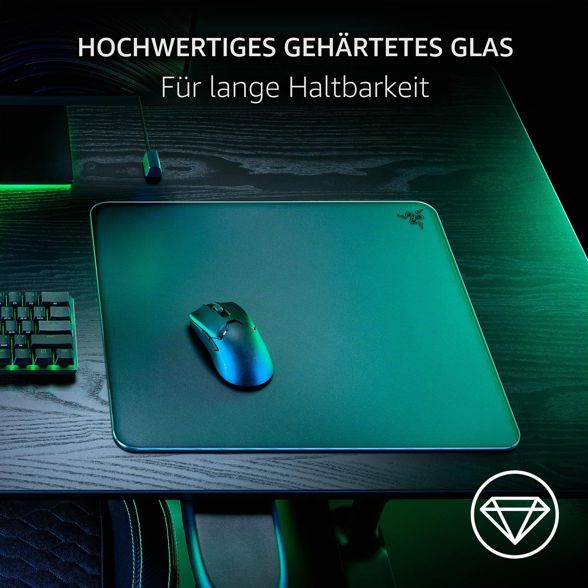 Razer Atlas Gaming-Mauspad aus gehärtetem Glas: ultraglatte, mikrogeätzte Oberfläche, schmutz- und Kratzfest, rutschfeste Unterseite, leise Mausbewegungen, Schwarz