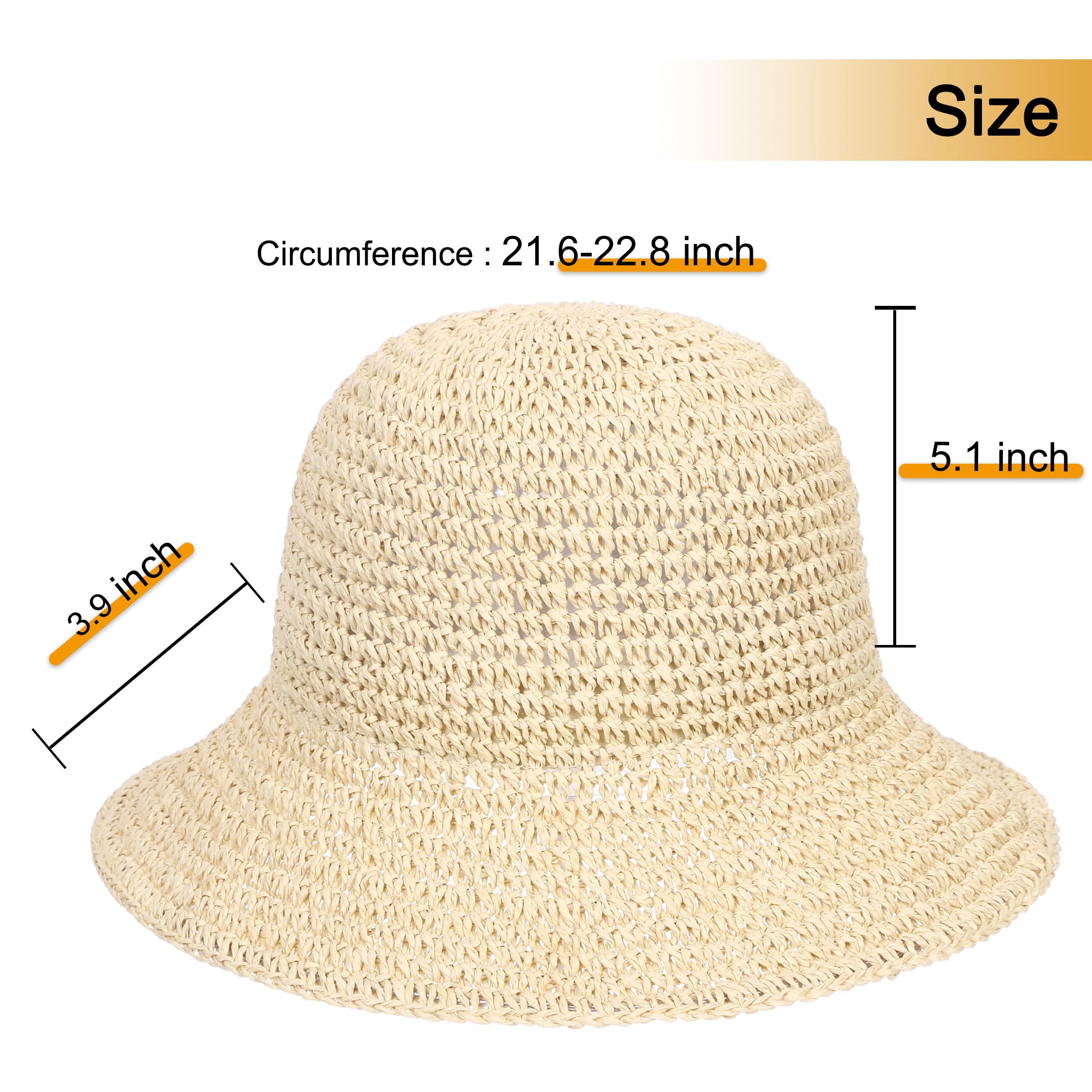 sy soul young Damen Strohhut Breitkrempe Handgewebt Faltbar Strandbucket Sommer UV-Schutz UPF50+ Reise