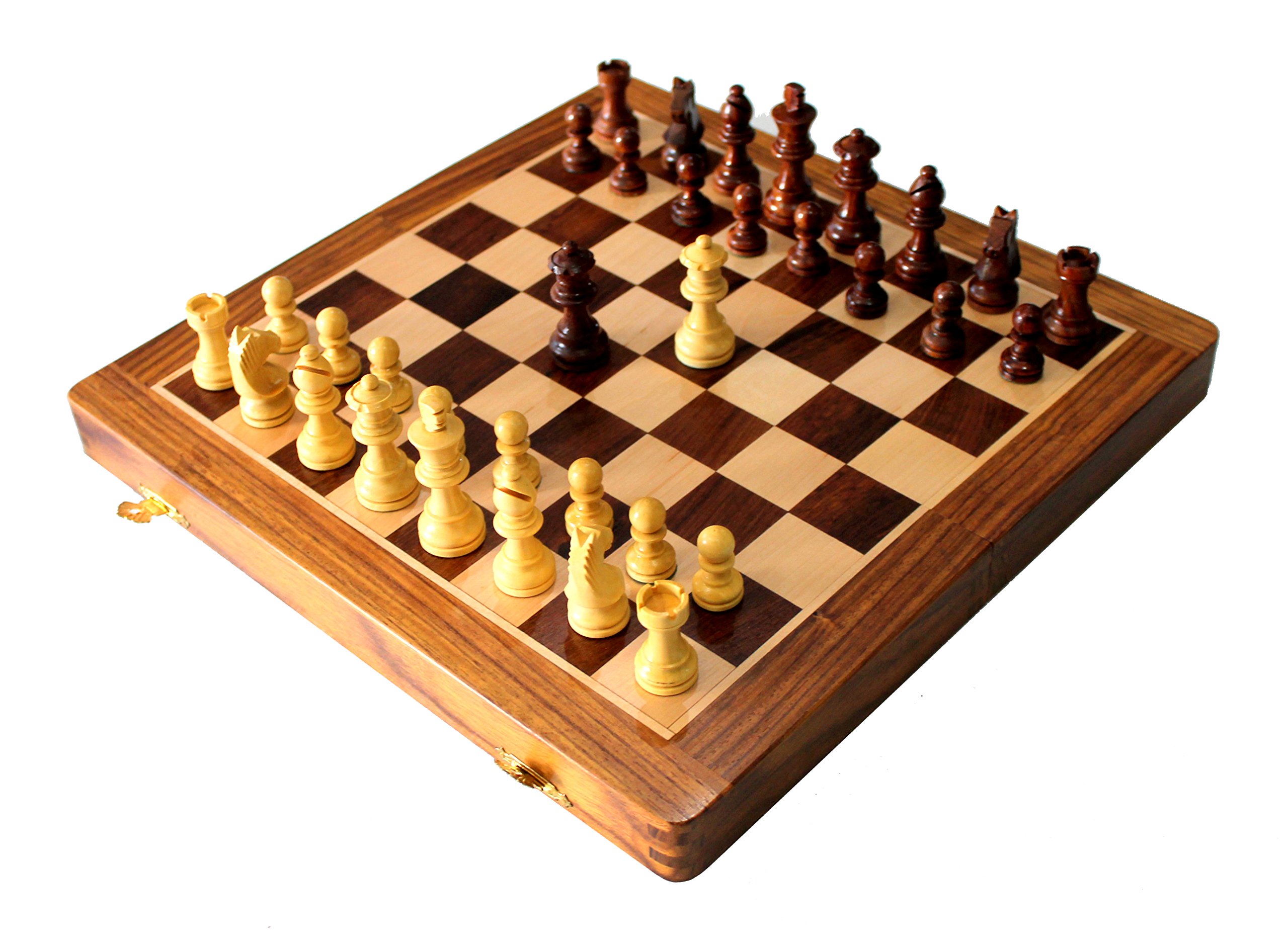 StonKraft10" Foldable Wooden Chess Game Board Set with Magnetic Premium Wood Pieces (Extra Queen) - 2 Players, Age 8+
